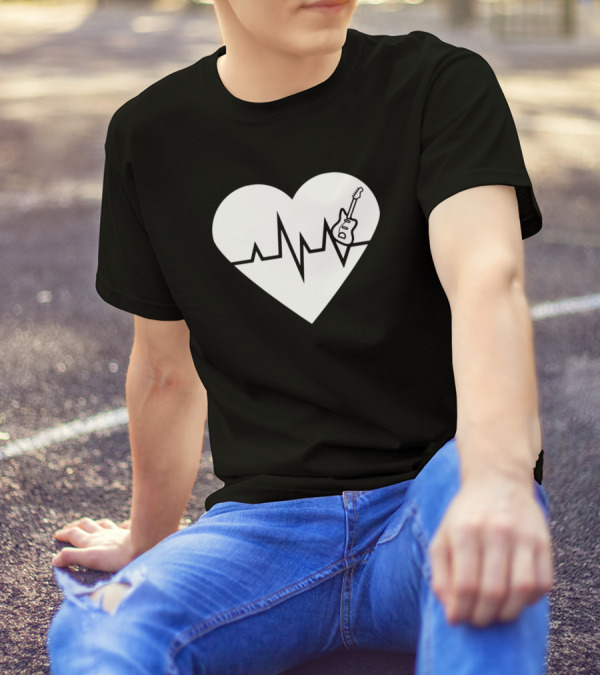 Acoustic Guitar Heartbeat Love Symbol With EKG And Guitar Motif T-Shirt