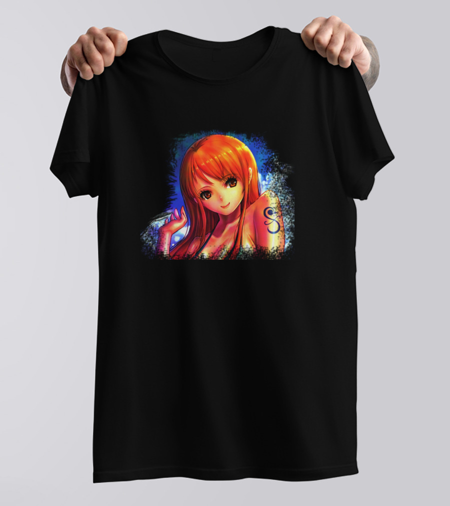 Anime Character With Long Orange Hair And Vibrant Background T-Shirt