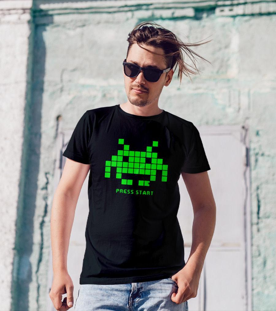 Arcade Gaming Press Start Pixel Invader T-Shirt