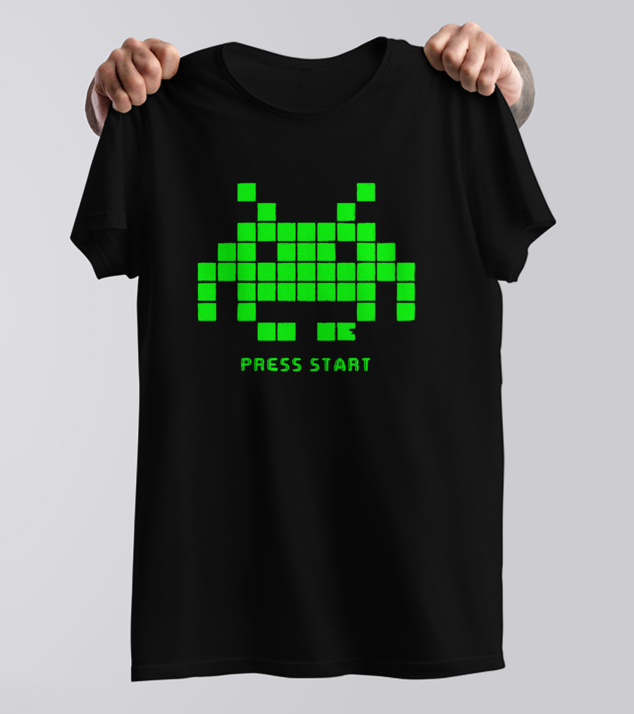 Arcade Gaming Press Start Pixel Invader T-Shirt
