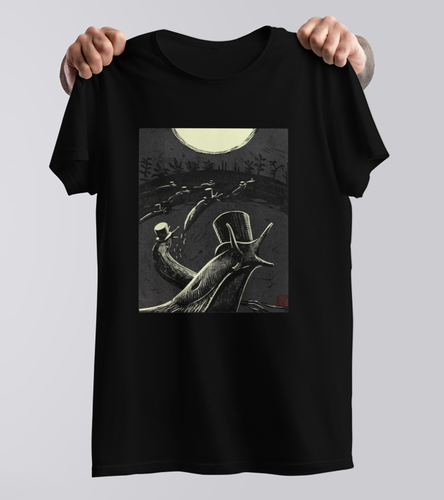 Banquet Of Snails In Top Hats Under Moonlit Sky T-Shirt
