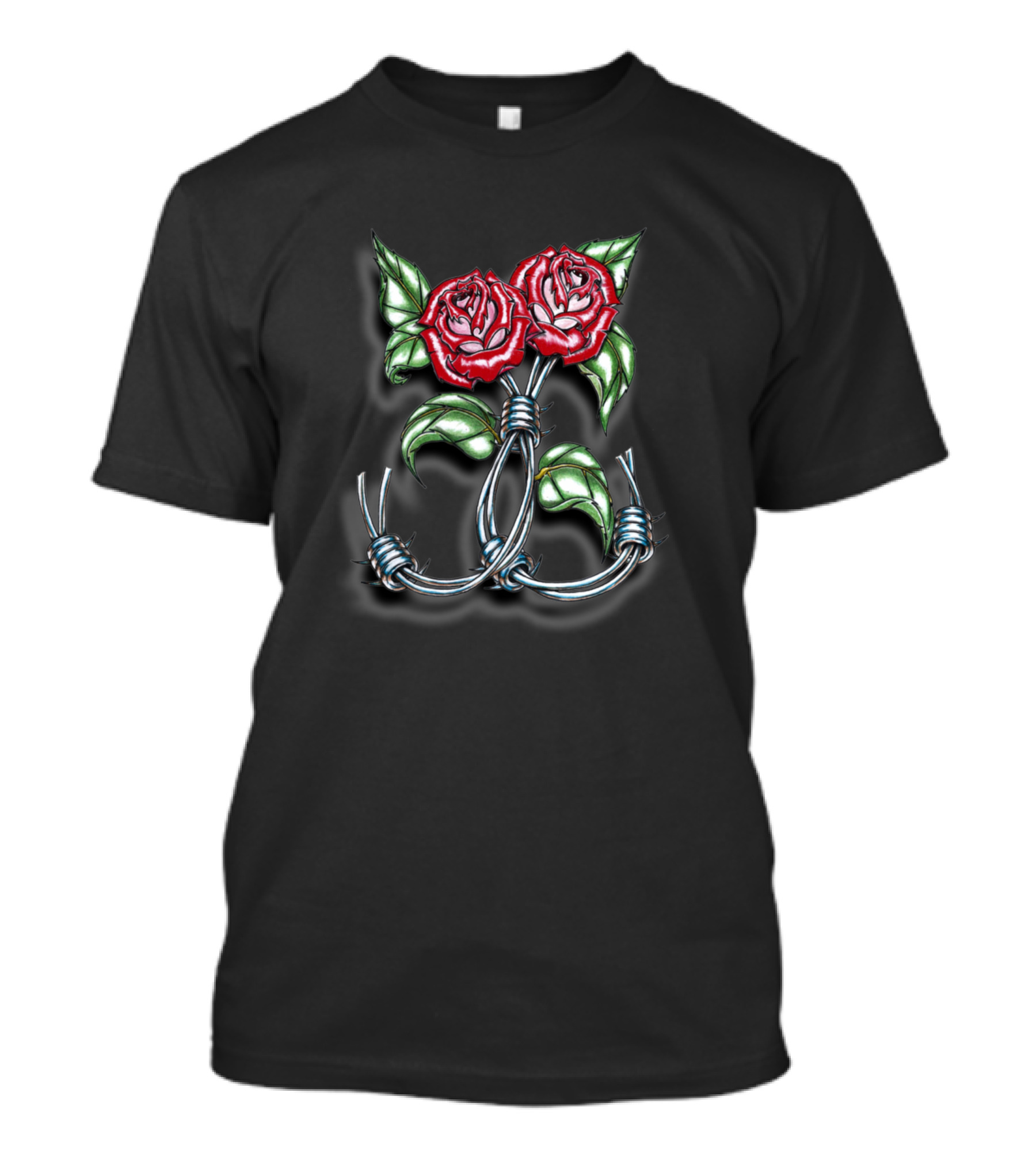 Barbwire Stemmed Roses Floral T-Shirt