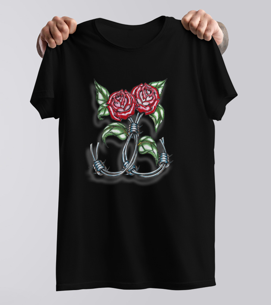 Barbwire Stemmed Roses Floral T-Shirt