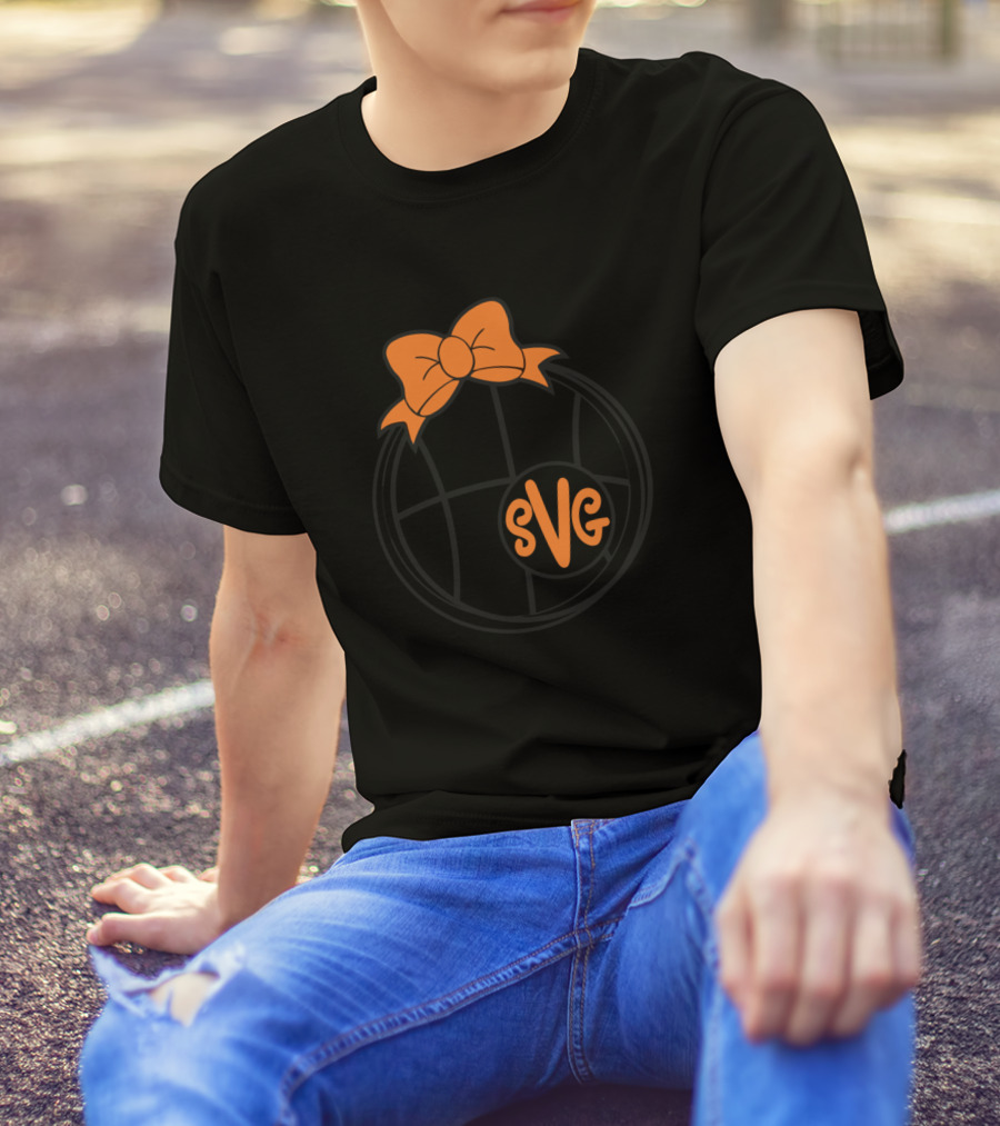 SVG Basketball Monogram With Orange Bow T-Shirt