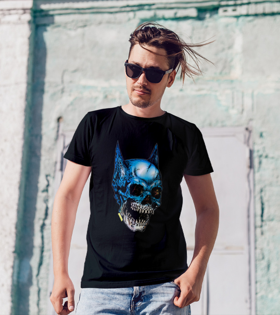 Bat Skull Blue Horror T-Shirt