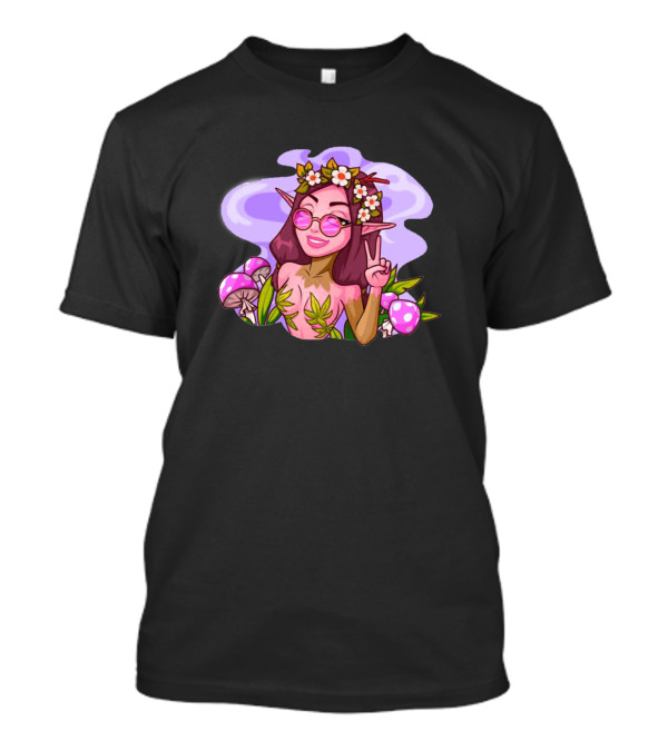 Beautiful Girl Flower Crown Elf With Mushrooms T-Shirt