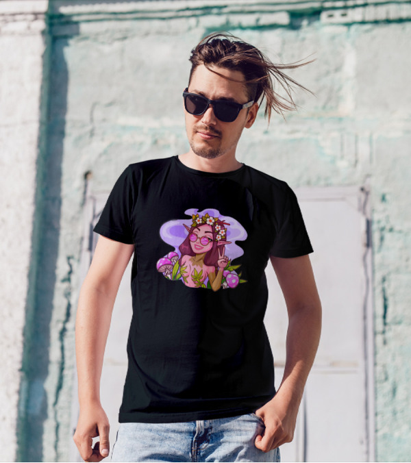 Beautiful Girl Flower Crown Elf With Mushrooms T-Shirt