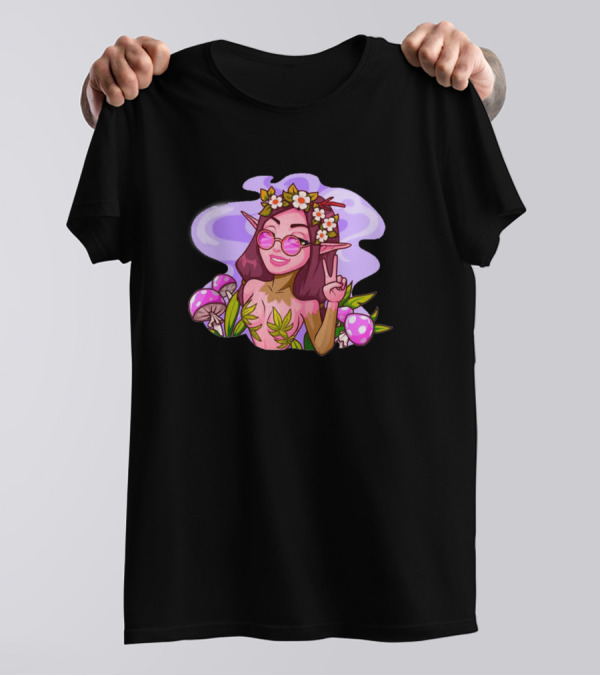 Beautiful Girl Flower Crown Elf With Mushrooms T-Shirt