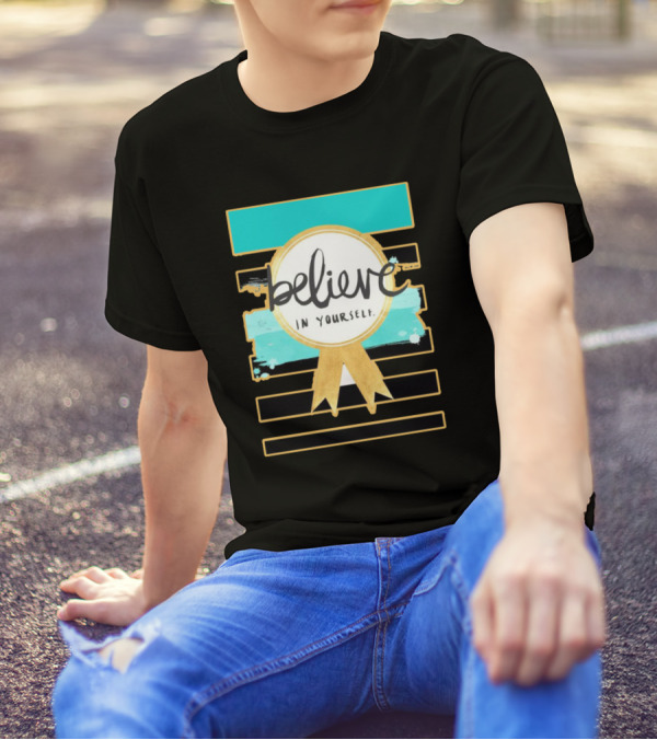 Believe In Yourself Gold Medal Ribbon And Striped T-Shirt