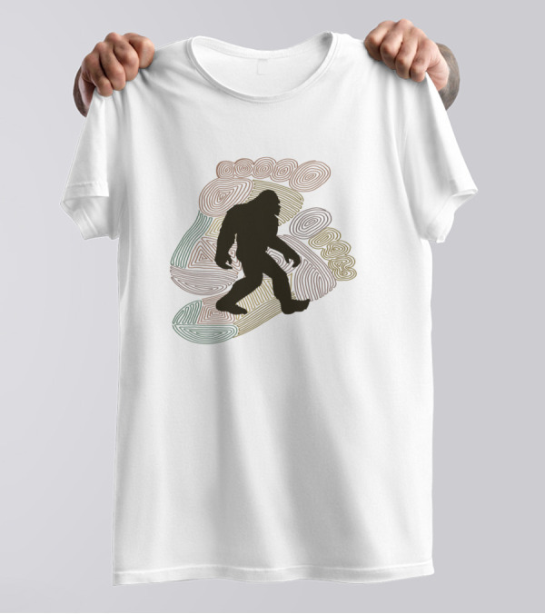 Bigfoot Silhouette With Colorful Footprint T-Shirt