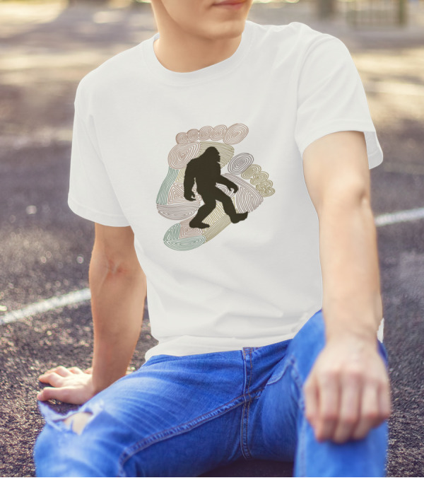 Bigfoot Silhouette With Colorful Footprint T-Shirt