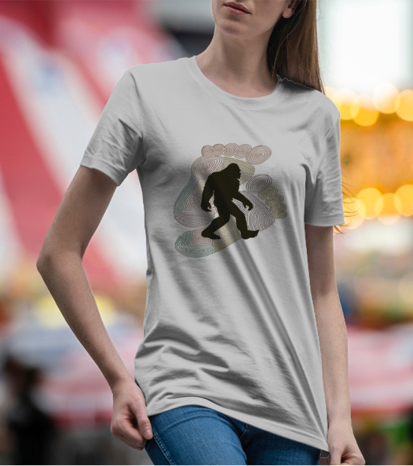 Bigfoot Silhouette With Colorful Footprint T-Shirt