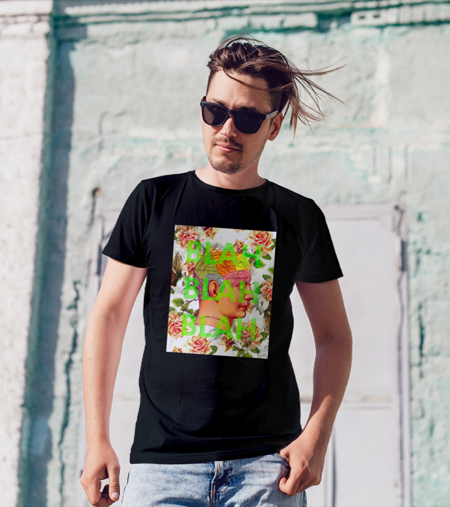 BLAH BLAH BLAH Phrenology Head With Roses And Birds T-Shirt