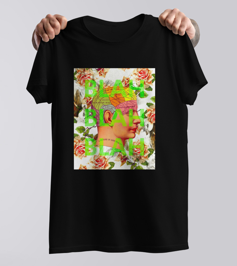 BLAH BLAH BLAH Phrenology Head With Roses And Birds T-Shirt
