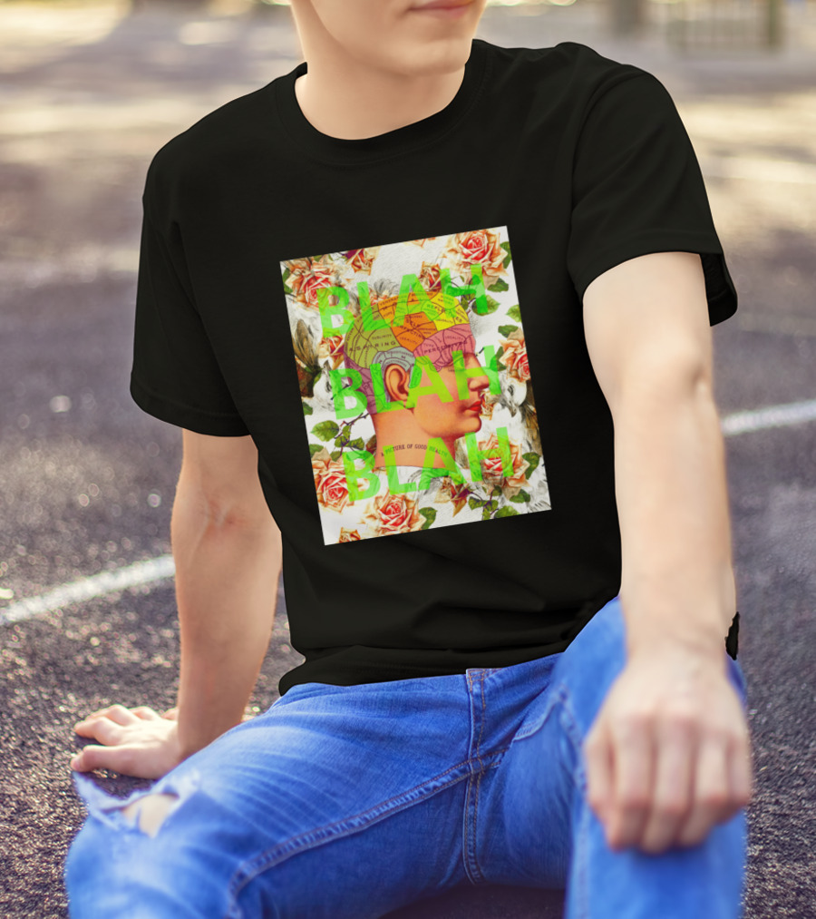 BLAH BLAH BLAH Phrenology Head With Roses And Birds T-Shirt