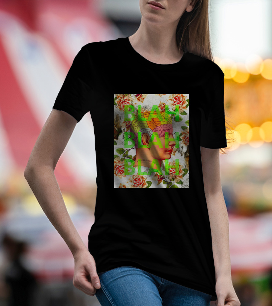 BLAH BLAH BLAH Phrenology Head With Roses And Birds T-Shirt