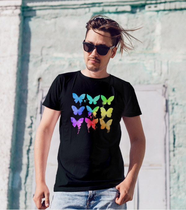 Butterfly Watercolor Rainbow Women Girl Toddler Mom Love T-Shirt