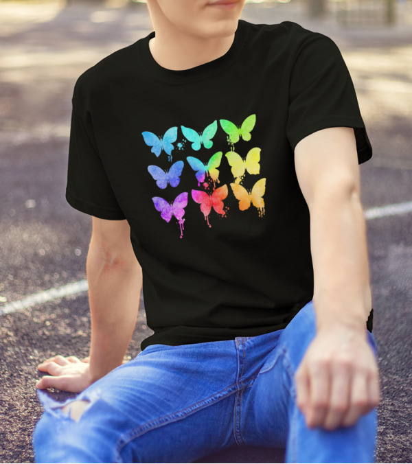 Butterfly Watercolor Rainbow Women Girl Toddler Mom Love T-Shirt