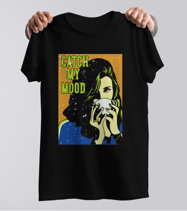Catch My Mood Woman Holding Coffee Retro Pop T-Shirt