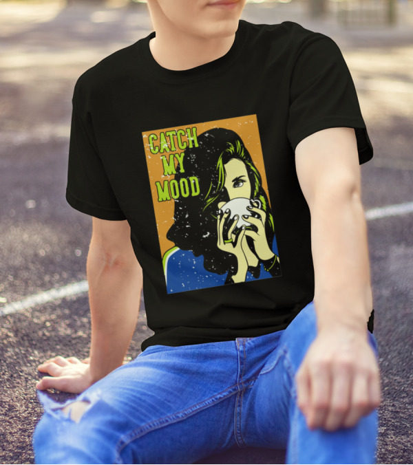 Catch My Mood Woman Holding Coffee Retro Pop T-Shirt