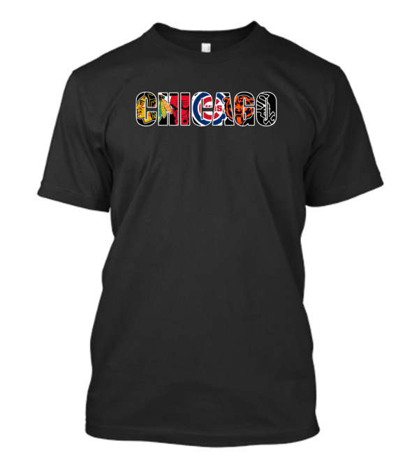 Chicago Blackhawks Cubs Bulls Bears White Sox Lettering T-Shirt