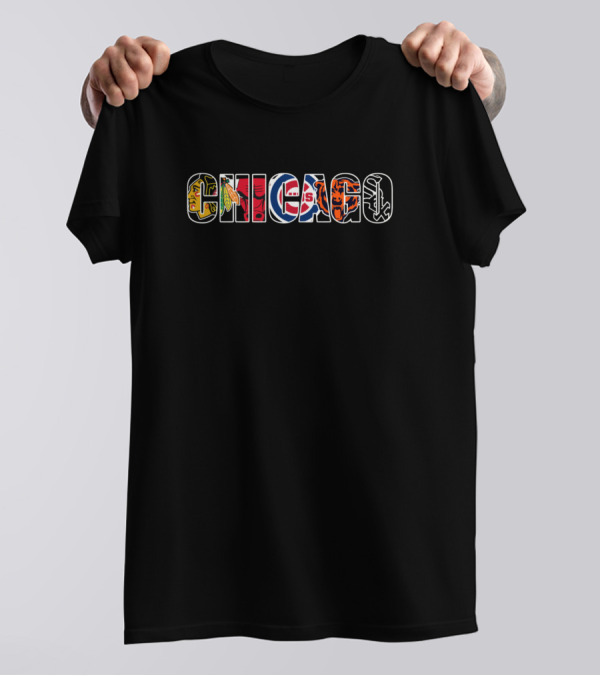 Chicago Blackhawks Cubs Bulls Bears White Sox Lettering T-Shirt