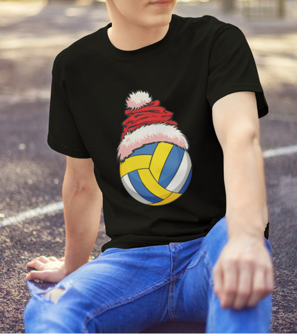 Christmas Volleyball Funny Sport Santa Hat T-Shirt