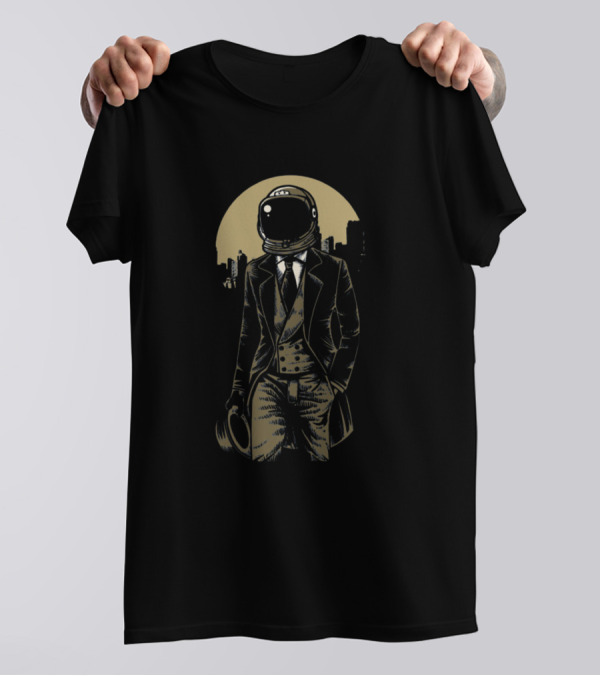 Classic Astronaut In Vintage Suit Amidst Cityscape T-Shirt