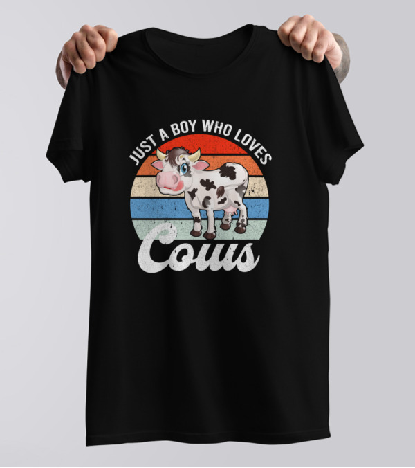 Just A Boy Who Loves Cows Retro Farming T-Shirt