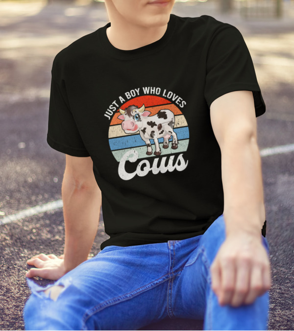 Just A Boy Who Loves Cows Retro Farming T-Shirt