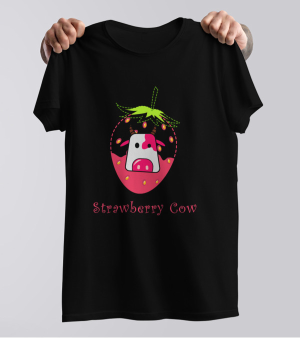 Strawberry Cow Cute Cartoon Strawberry Cow Tic Toc Milksha T-Shirt