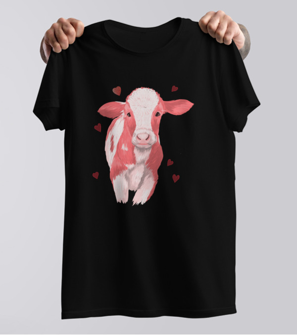 Cows Strawberry Milk Cow 189 Hearts Farming T-Shirt