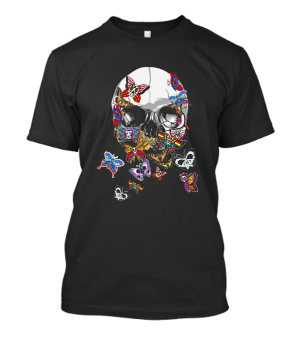 Dead Butterflies Skull Animal Motif T-Shirt
