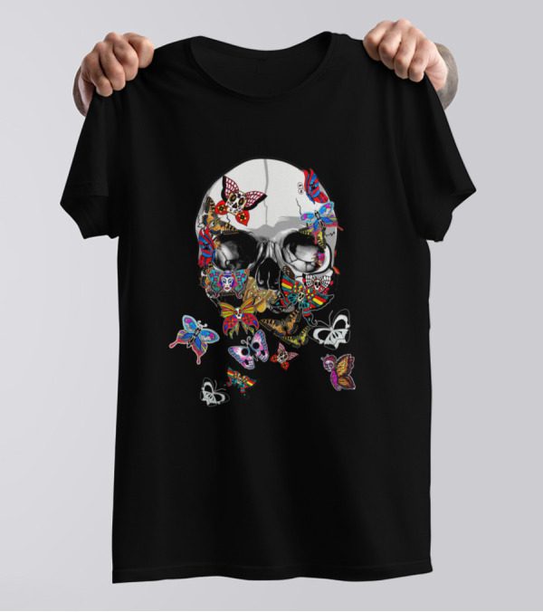 Dead Butterflies Skull Animal Motif T-Shirt