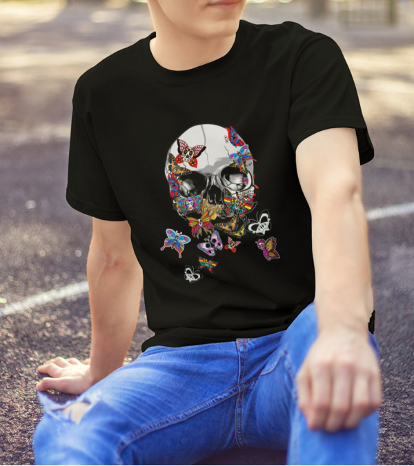 Dead Butterflies Skull Animal Motif T-Shirt