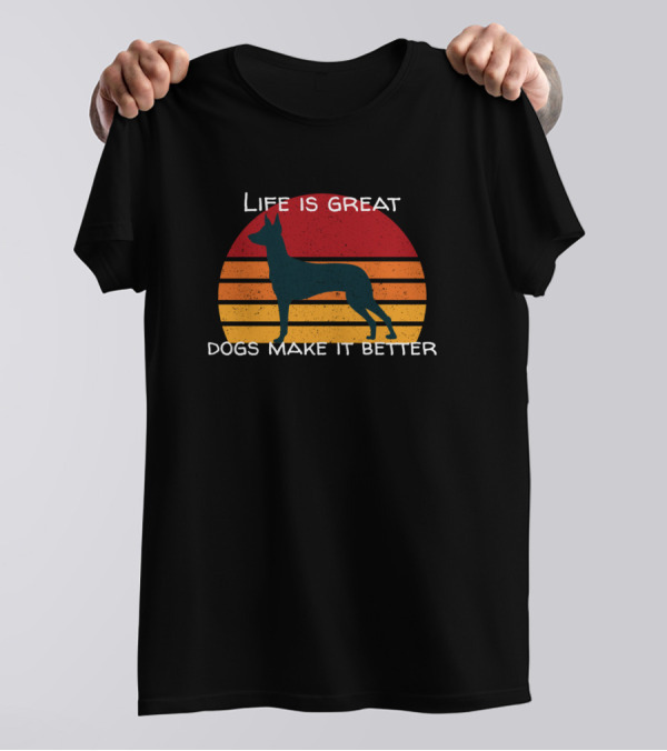 Life Is Great Dogs Make It Better Vintage Sunset Dog T-Shirt