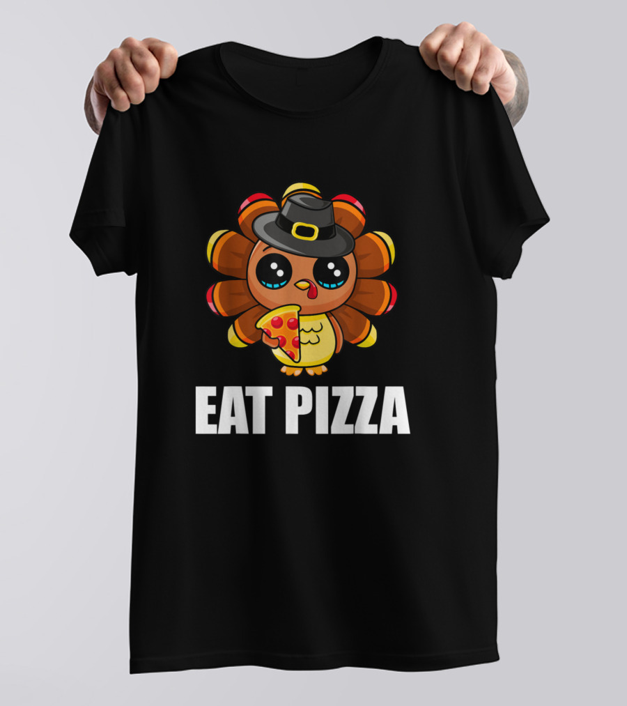 Eat Pizza Turkey Cute Pilgrim Thanksgiving Vegan T-Shirt