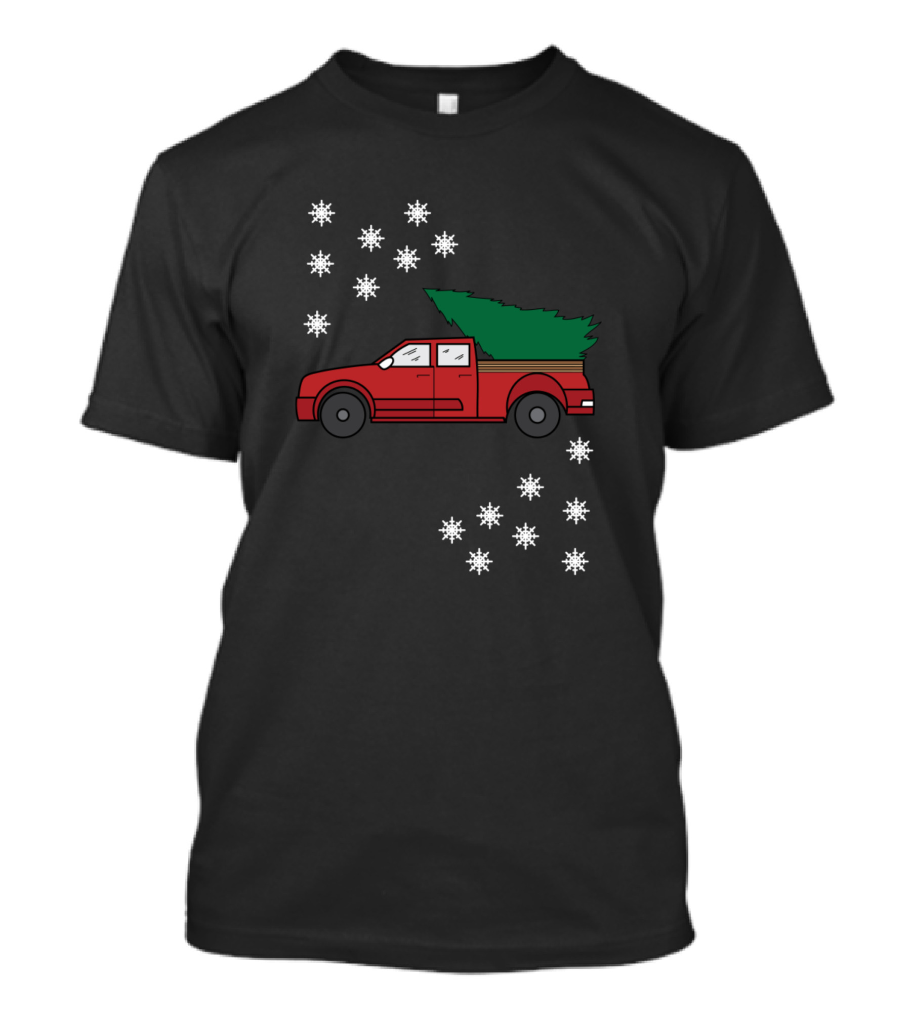 Red Truck With Christmas Tree And Snowflakes - Funny And Cute Santas Jeep Christmas Tree Makes T-Shirt