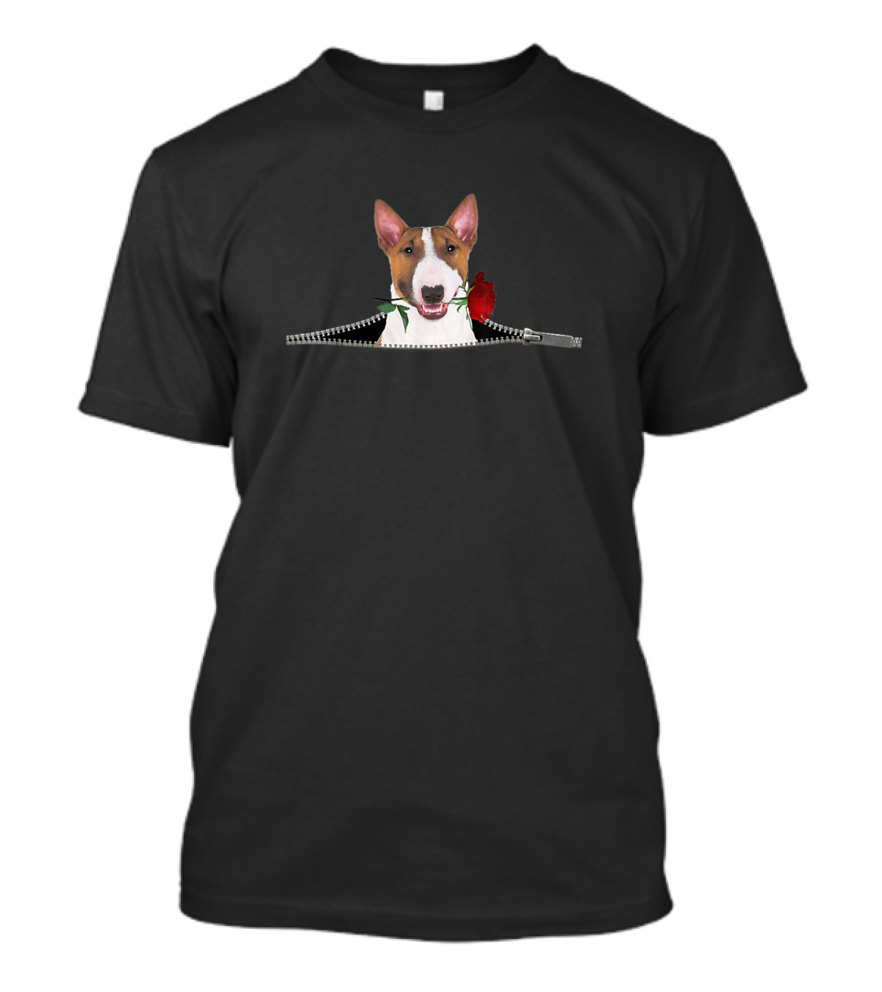Bull Terrier With Rose In Zipper Pocket T-Shirt