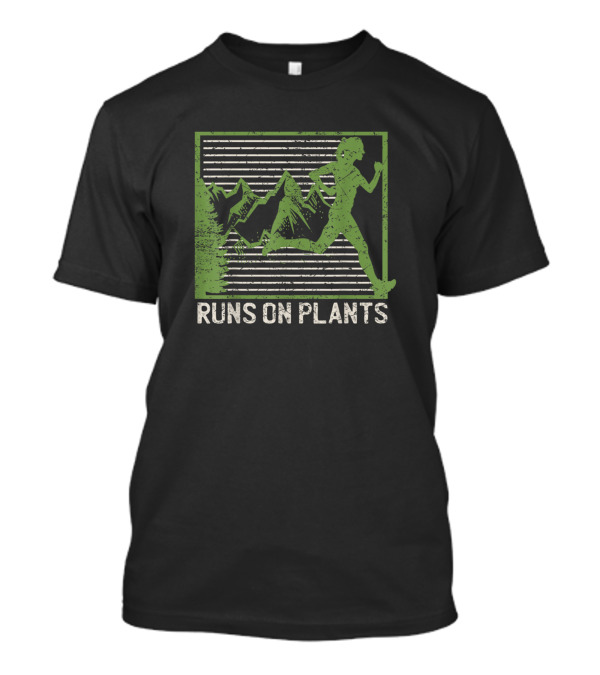 Runs On Plants Funny Vegan Runner With Mountain Gym T-Shirt