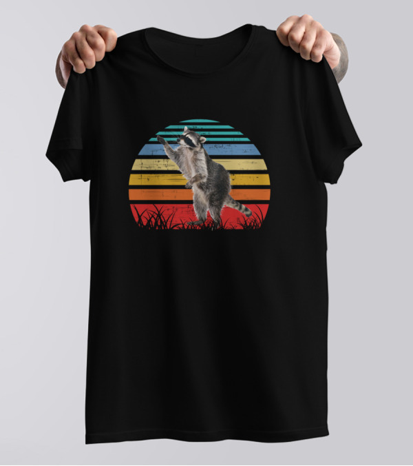Funny Vintage Retro Coati Coatimundis Animal Lover Colorful Striped Sunset T-Shirt