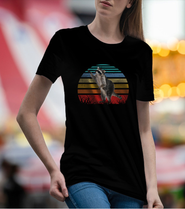 Funny Vintage Retro Coati Coatimundis Animal Lover Colorful Striped Sunset T-Shirt