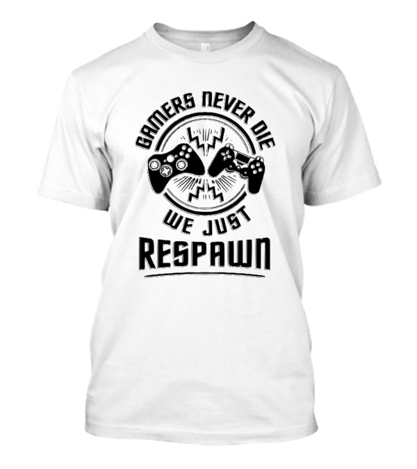 Gamers Never Die We Just Respawn Controllers And Lightning T-Shirt