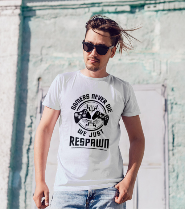 Gamers Never Die We Just Respawn Controllers And Lightning T-Shirt