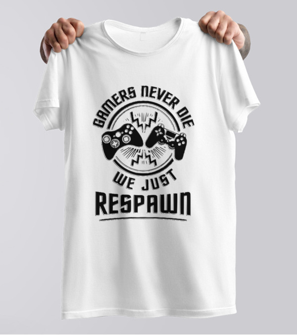 Gamers Never Die We Just Respawn Controllers And Lightning T-Shirt