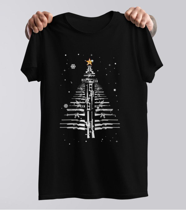 Guns Christmas Tree Handgun Assault Star Snowflakes T-Shirt