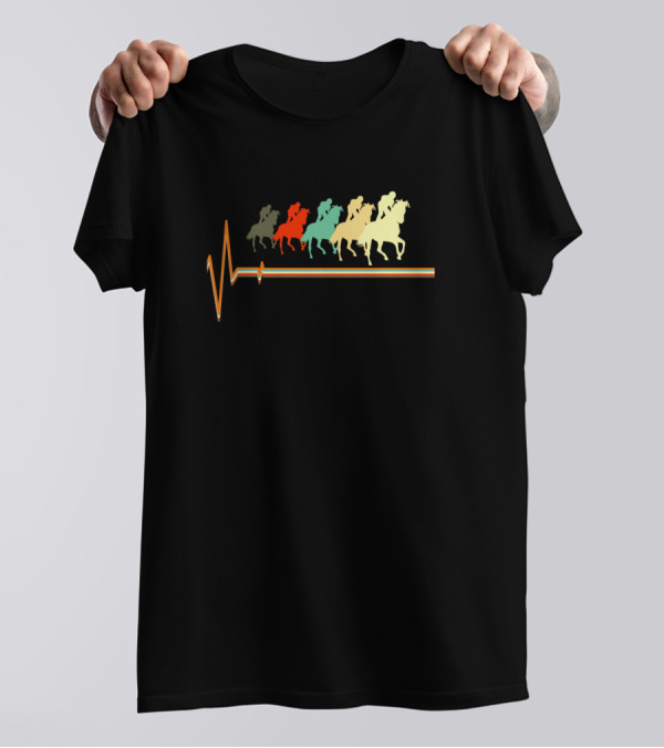 Horse Racing Retro Vintage Horse Racing Heartbeat T-Shirt
