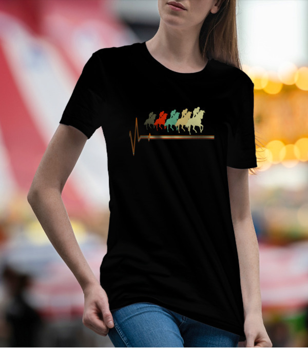 Horse Racing Retro Vintage Horse Racing Heartbeat T-Shirt