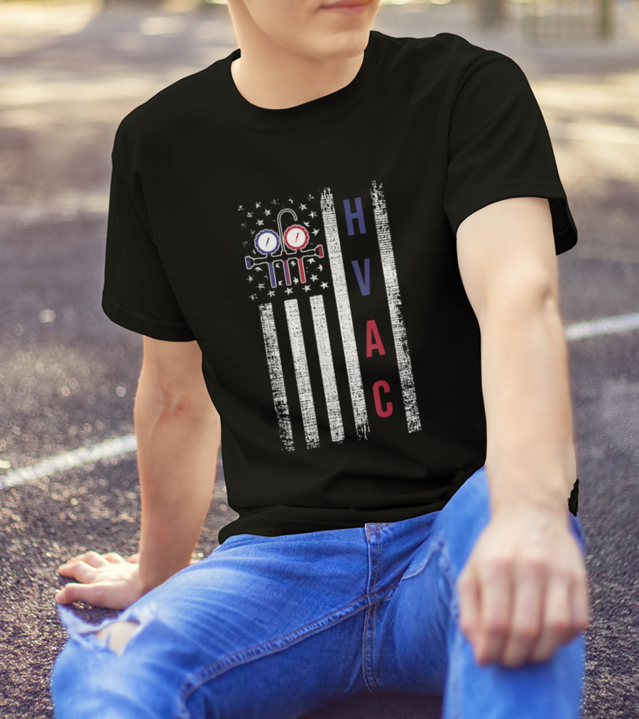 Hvac Technician Men American Flag Usa T-Shirt