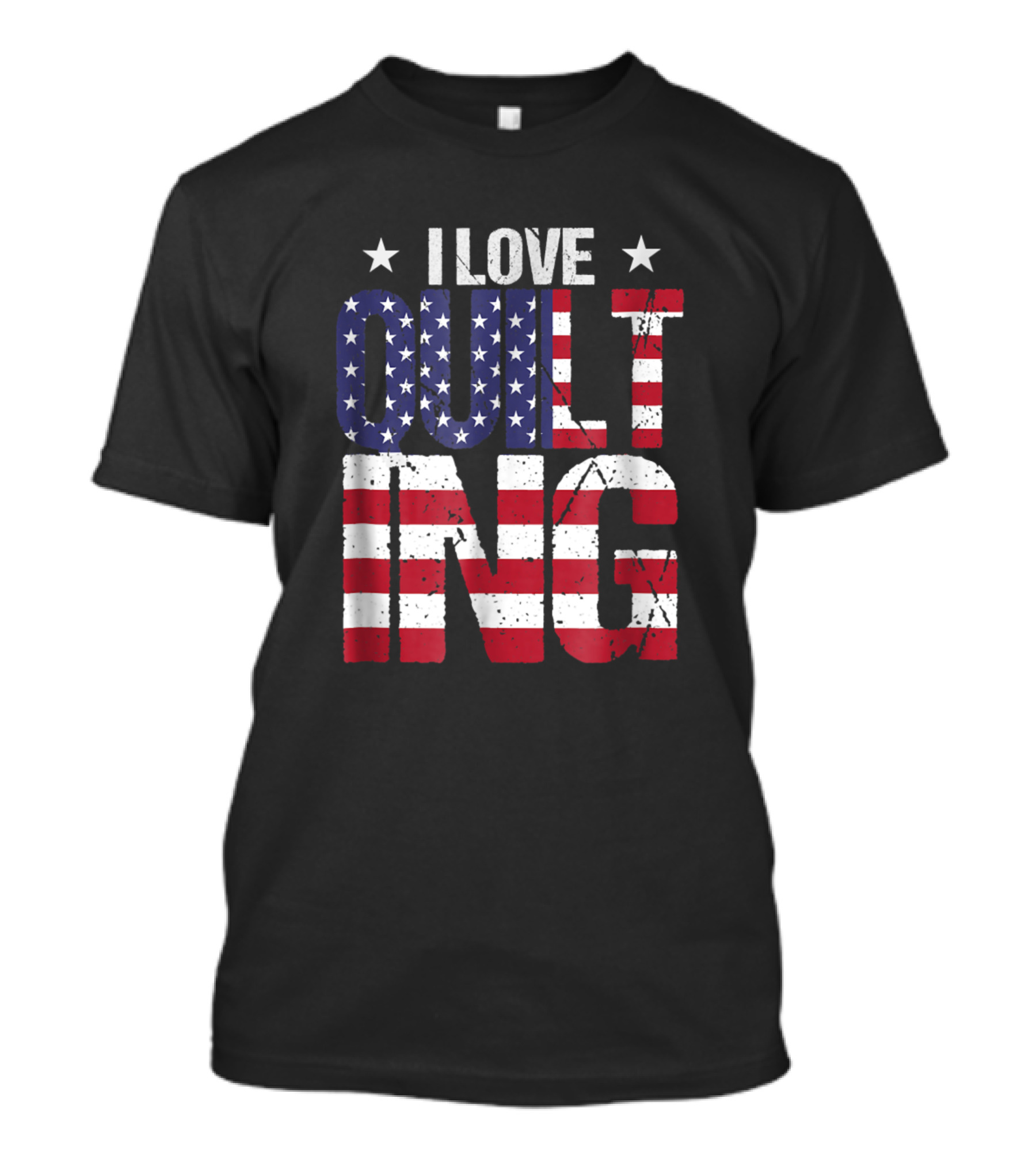 USA Distressed Flag I Love Quilting Hobby T-Shirt